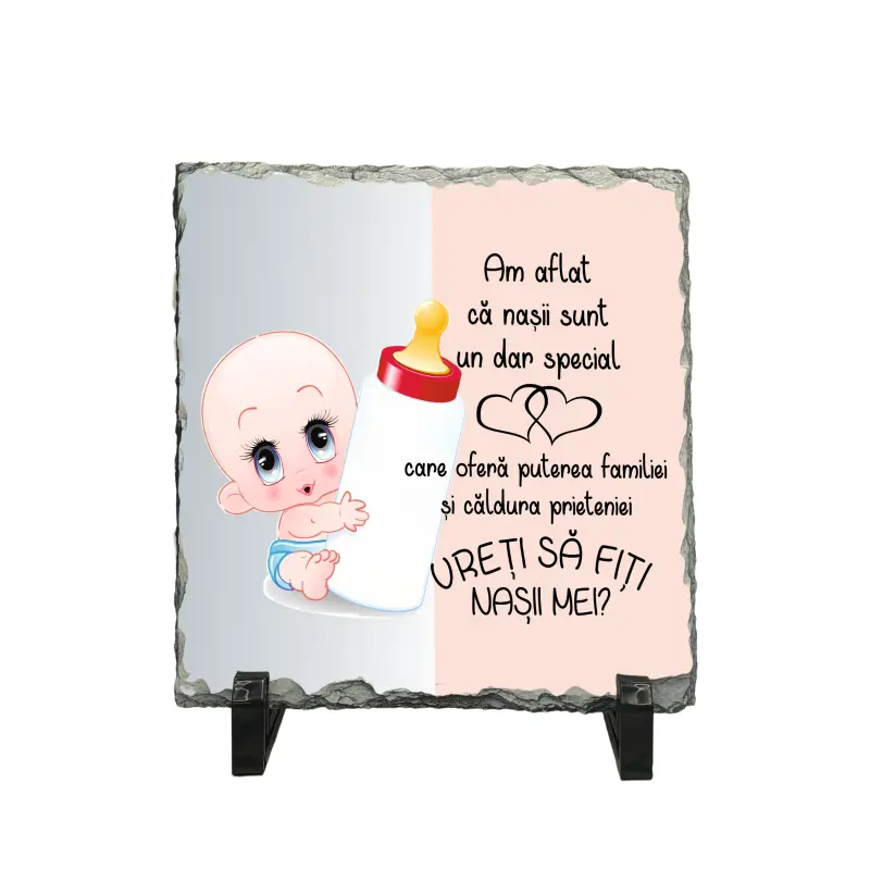 Am aflat ca nasii sunt un dar special roz, piatra ardezie personalizata, cu mesaj model, pa068